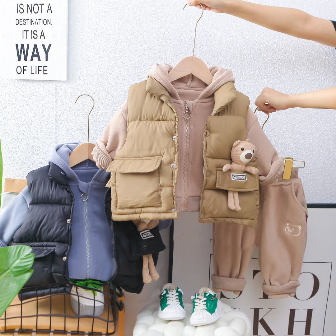 2025新款洋气婴儿儿童宝宝奥粒绒男童加绒帅气套装三件套冬季衣服