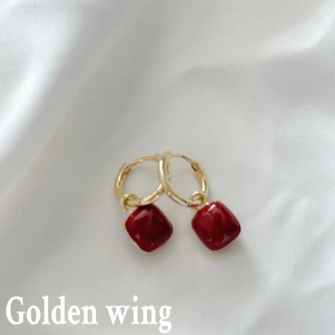 铜合金树脂耳饰 Golden wing法式复古方形滴釉耳饰1047