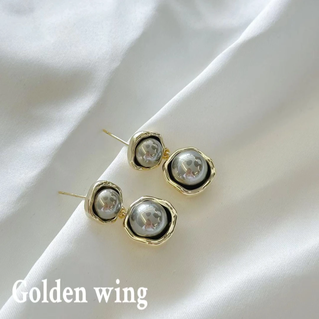 铜合金仿珍珠耳饰 Golden wing个性气质简约款灰色珠珠耳饰1065