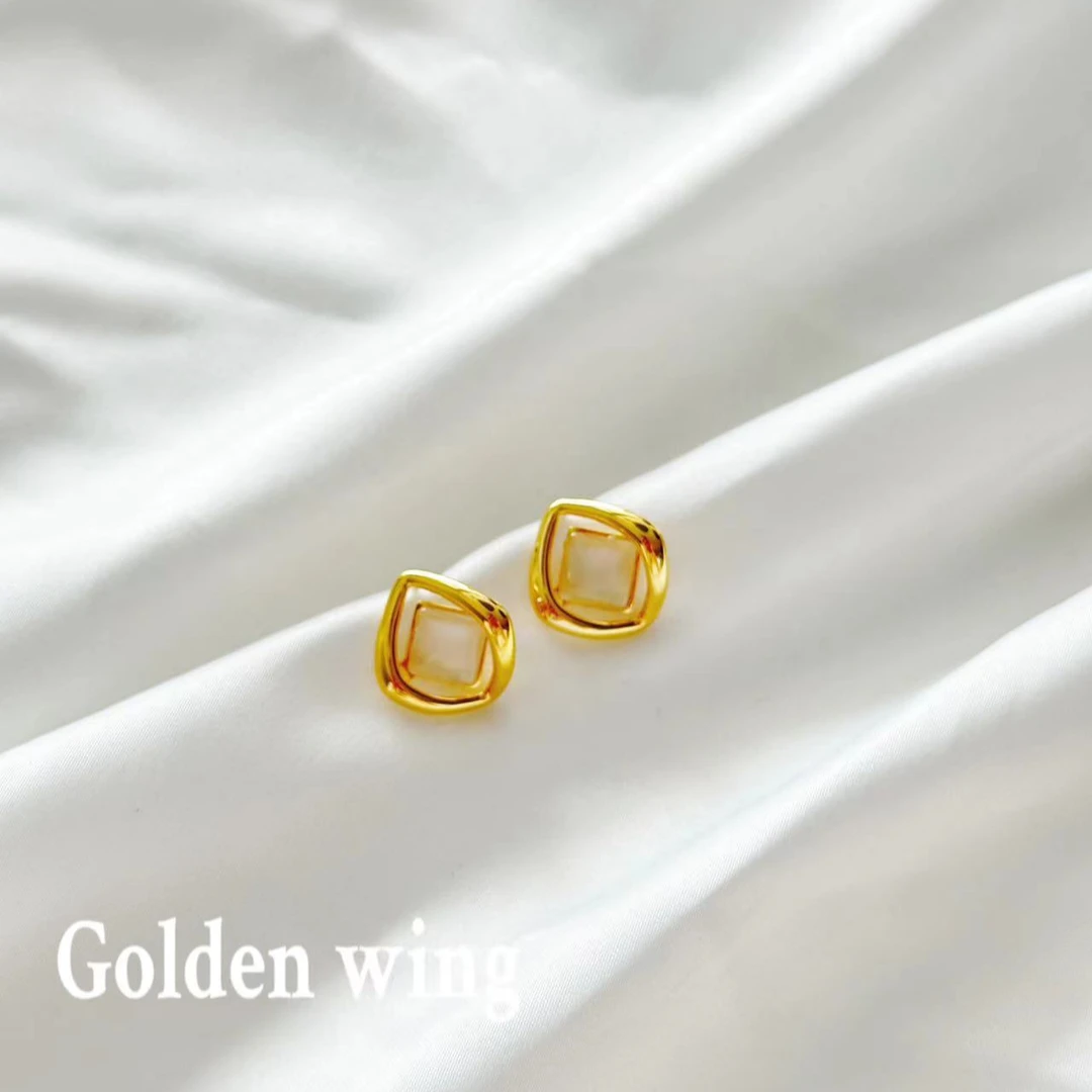 铜合金锆石耳饰 Golden wing韩版简约百搭几何菱形耳饰1017