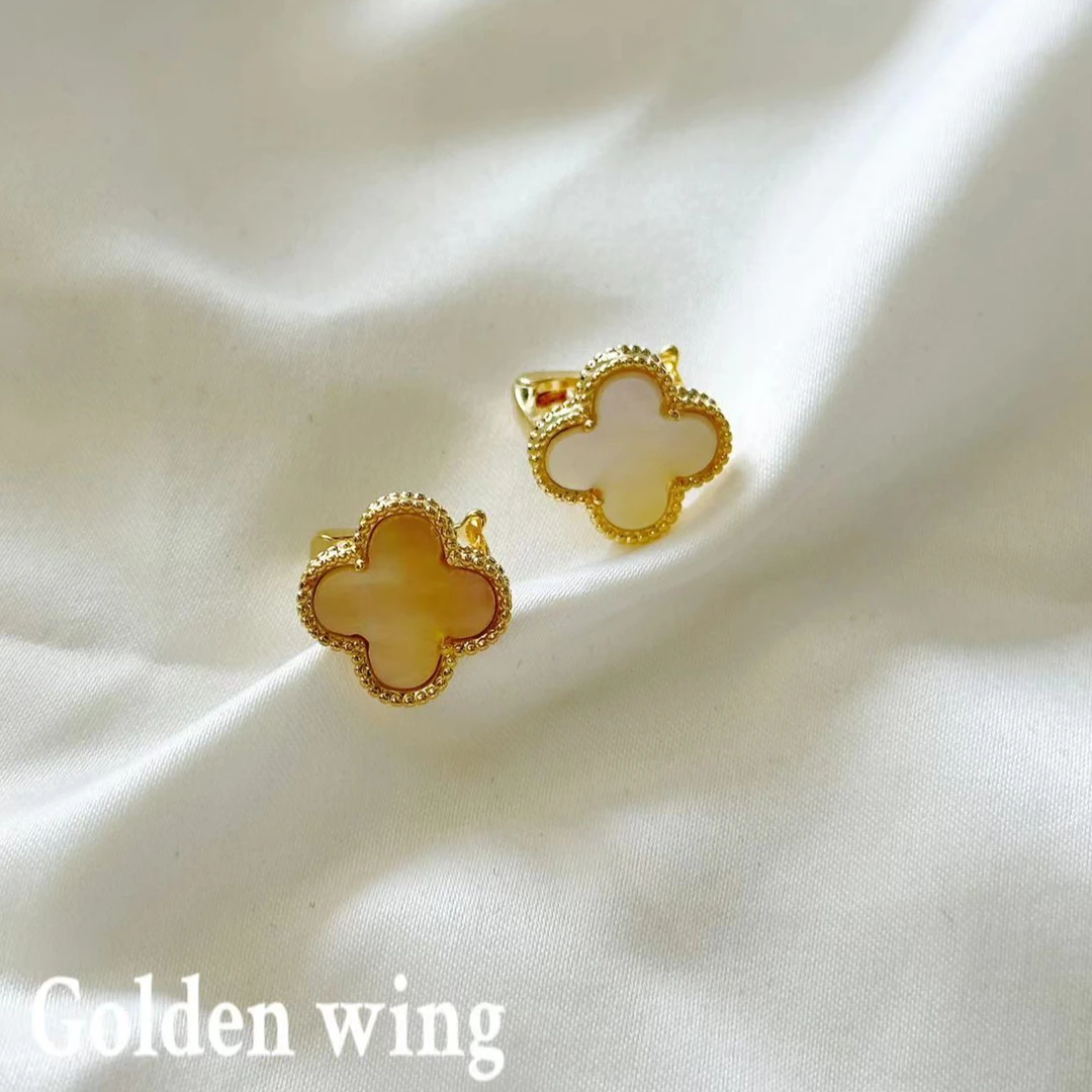 铜合金贝壳耳饰 Golden wing经典四叶草卡扣耳饰时尚简约1078
