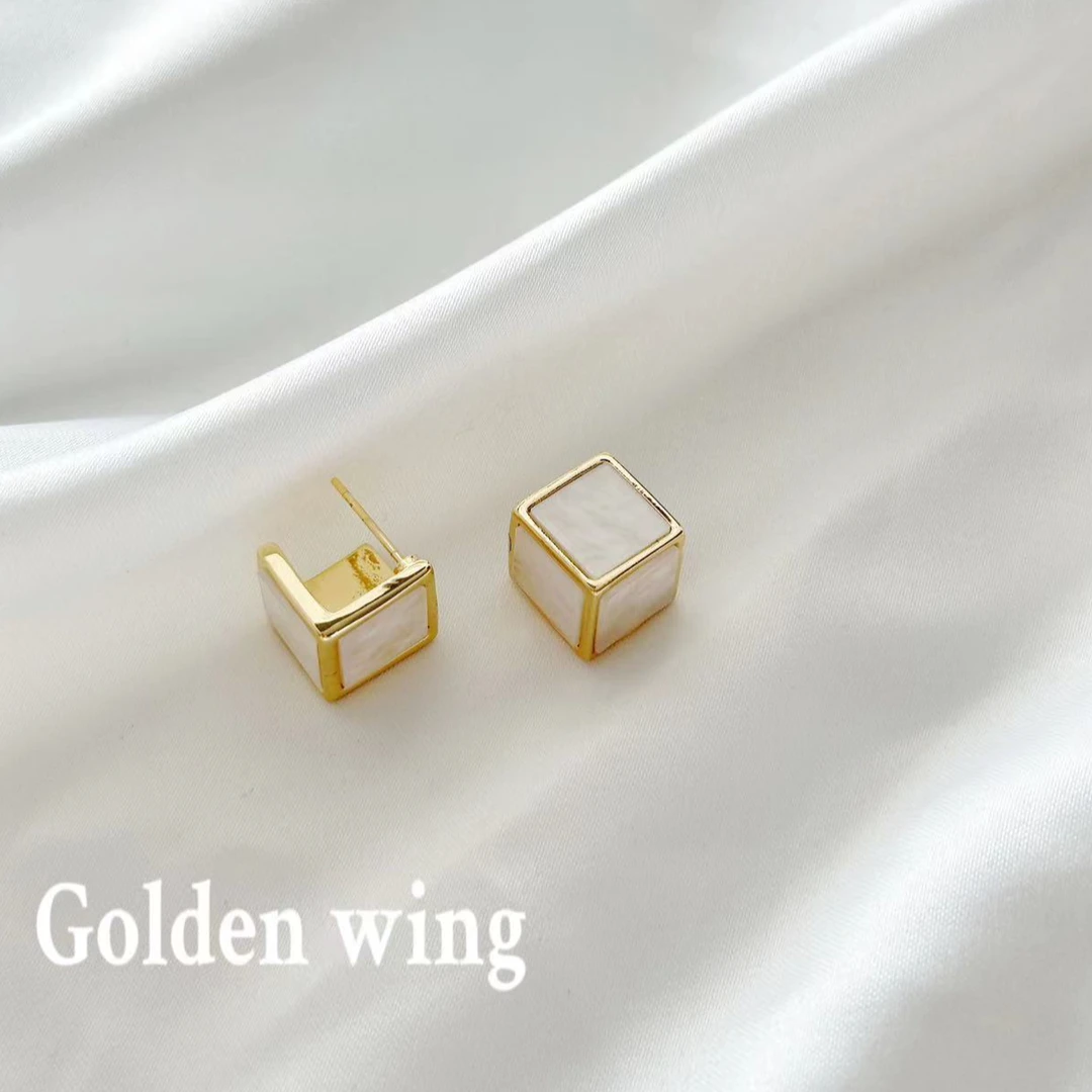 铜合金亚克力耳饰 Golden wing高叶同款几何正方形耳饰高级1032