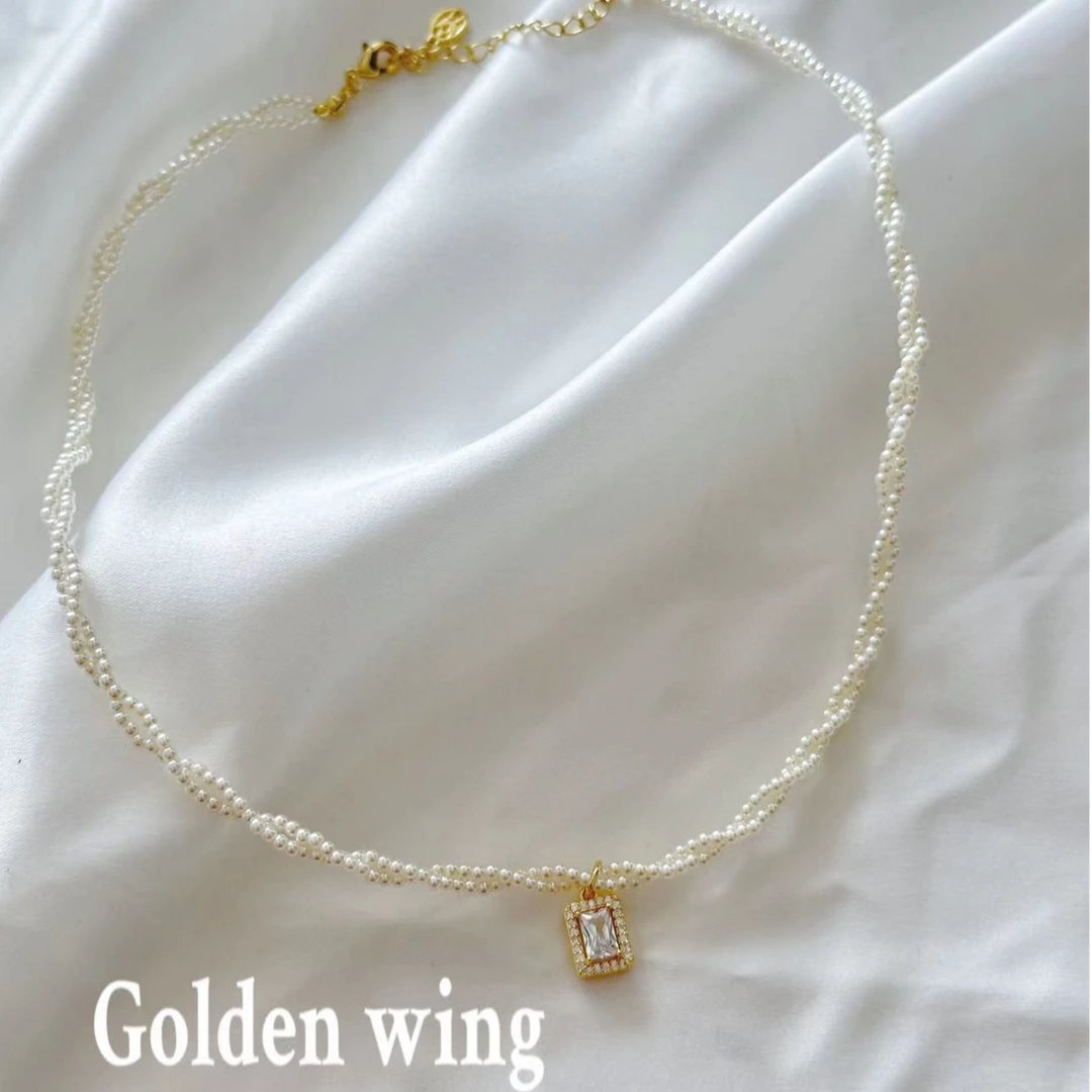 铜合金仿珍珠项链 Golden wing法式双层气质感高级小米珠项链4001