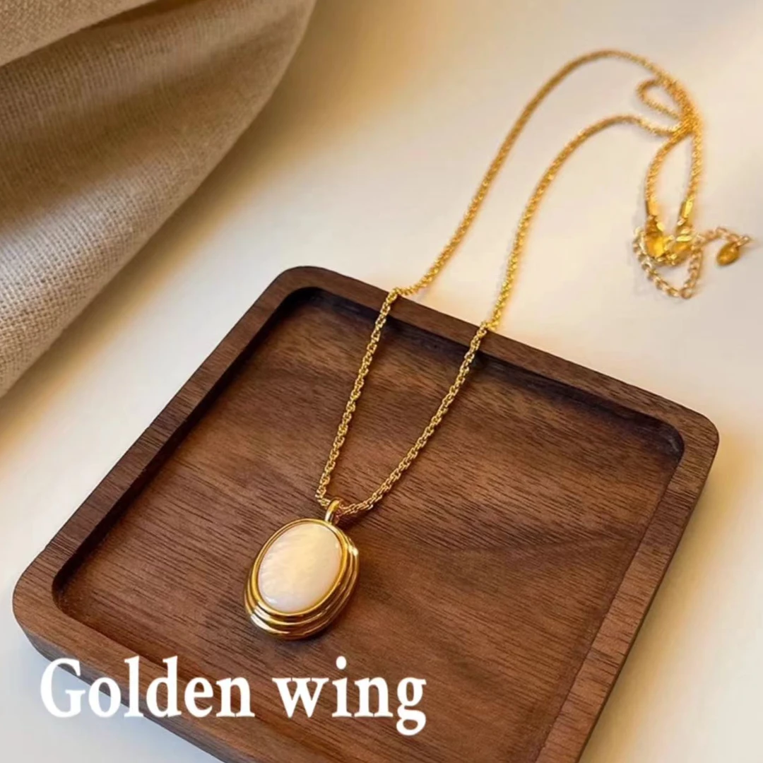 铜合金项链 Golden wing高级感欧美法式椭圆项链4022
