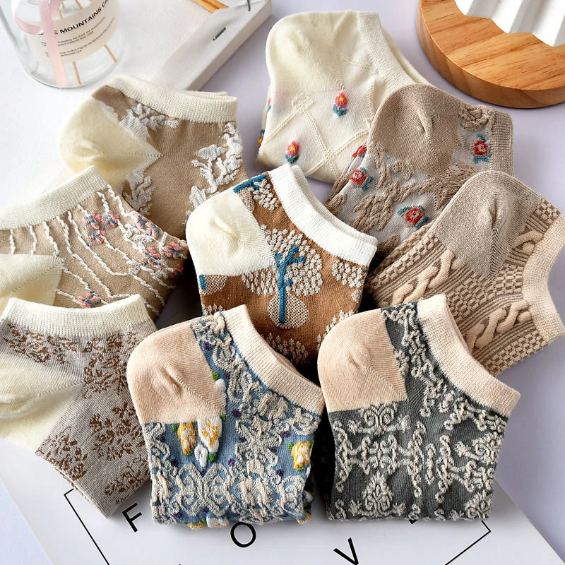 【新疆包邮】6双装 女士文艺复古袜子女可爱风百搭短袜夏季薄款碎