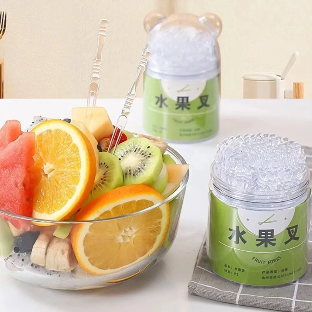 【新疆包邮】200支/罐装一次性水果叉子竹节纹透明家用多功能沙拉叉