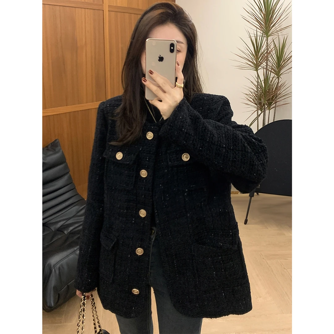 2025新款早春季复古气质小香风轻奢外套女宽松加厚小个子风衣2038