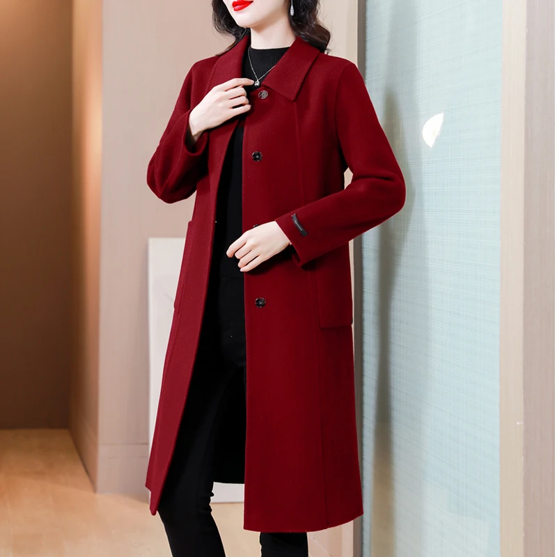 毛呢外套女秋冬2025新款洋气中年收腰加厚韩版中长款过膝呢子大衣