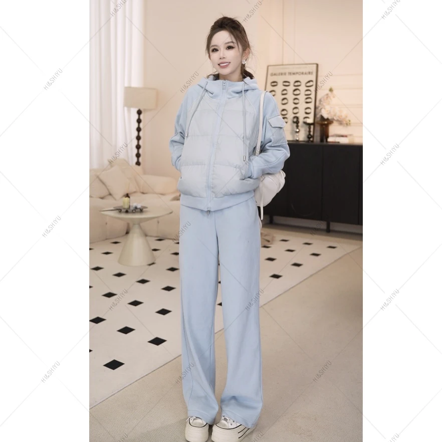 【时尚暖炉③】90绒设计师冬装新款卫衣外套+加绒裤子保暖套装#008