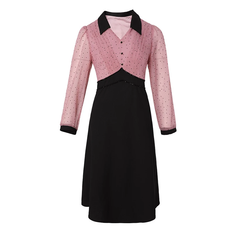 7346大码女装2024秋季时尚优雅气质V领休闲显瘦高腰连衣裙