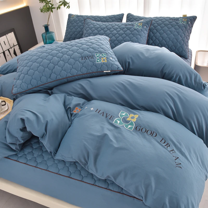 床上用品A类全棉床笠四件套夹棉加厚全包防滑纯棉床罩被套三件套