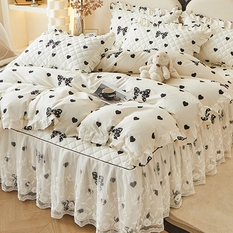 法式蕾丝公主风纯棉床裙四件套夹棉加厚全棉花边床罩式床单被套罩