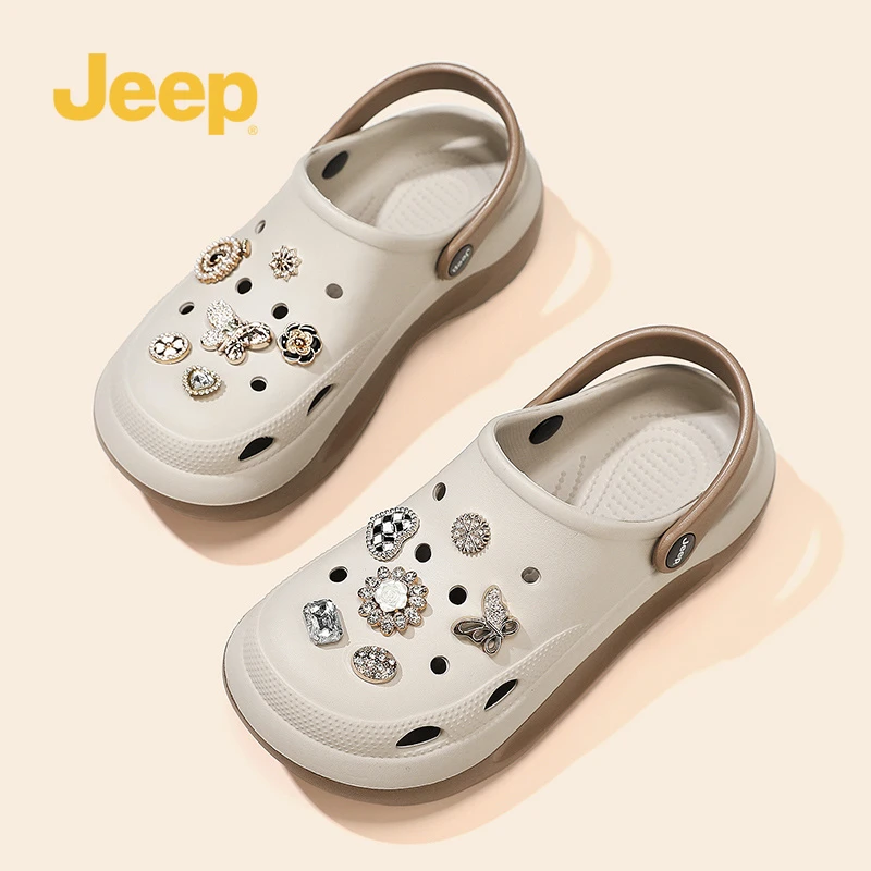 JEEP吉普男款休闲洞洞鞋外穿包头拖鞋高级感装饰鞋扣防滑时尚T