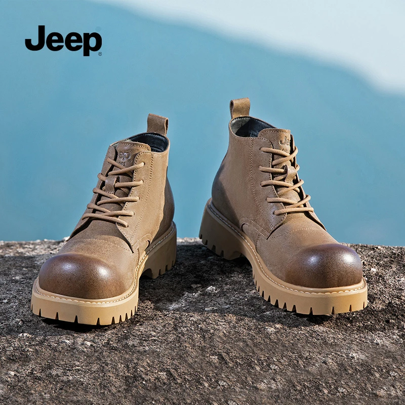 Jeep吉普马丁靴男士高帮秋季款新款真皮中帮雪地工装靴子男鞋A