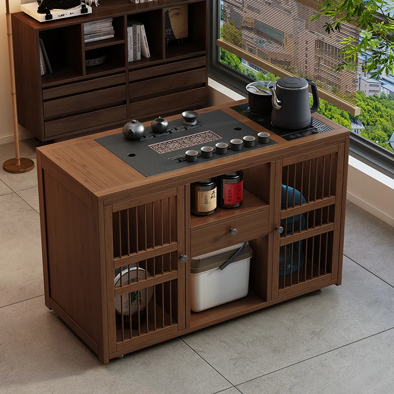 移动茶桌茶台小茶车客厅家用实木茶几沙发边几柜茶具盘烧水壶一体