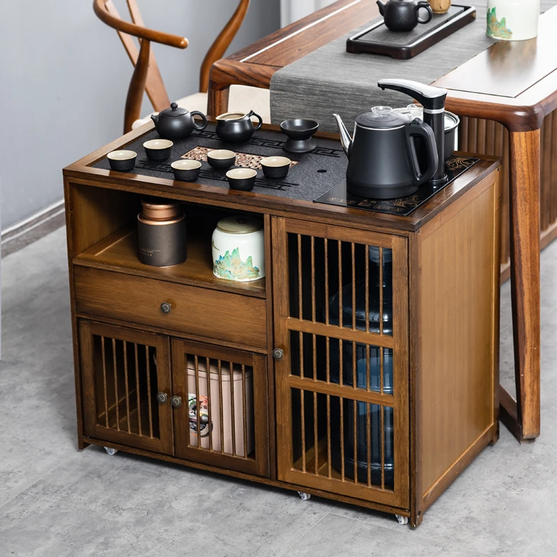 新中式家用移动茶桌客厅沙发边几茶车茶台茶几茶具烧水壶一体茶台