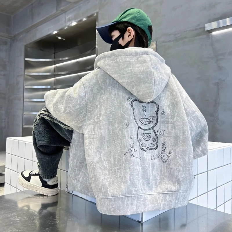 男童秋装外套大童春秋款2024新款儿童秋季炸街连帽开衫上衣洋气潮