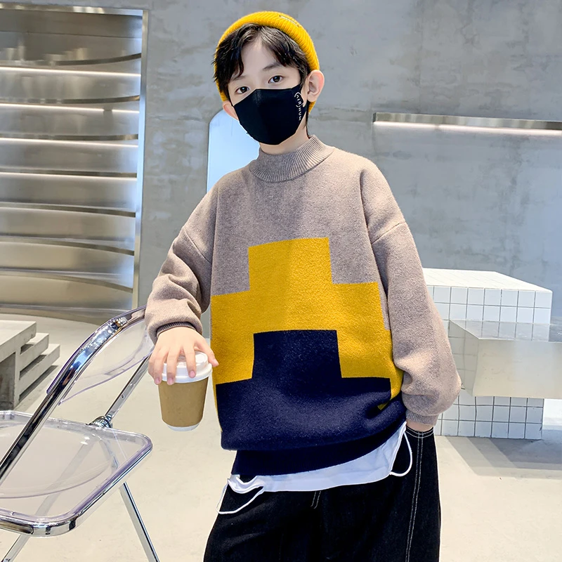 童装男童冬装毛衣2023新款中大童儿童秋冬款加绒针织衫男孩冬季潮