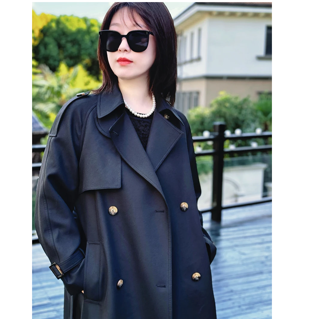 四月初九加大码女装胖MM 2025春进口面料经典GAO级感中长风衣外套