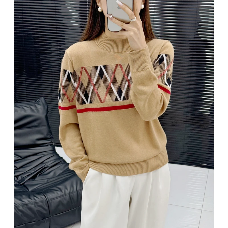 bbr菱形卡其秋冬新款针织套头宽松百搭羊毛衫10273