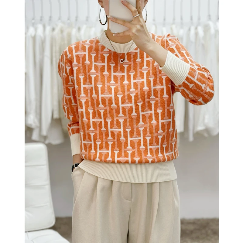 【晶晶的祝福】爱馬橘秋冬新款针织宽松百搭羊毛衫x11291