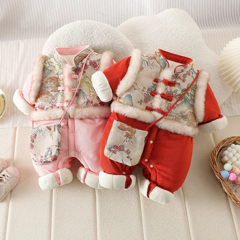 ZY过年婴儿连体衣冬装中国风宝宝周岁礼服洋气公主爬服ZPD4441