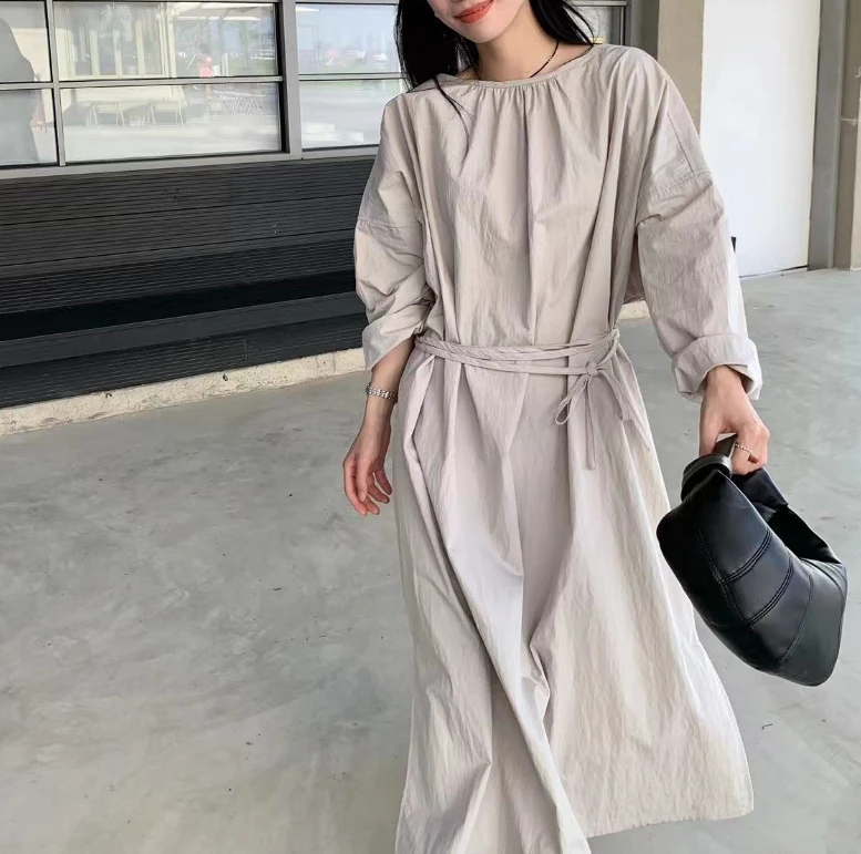 YY（8035#库）长袖休闲百搭系带连衣裙 KC