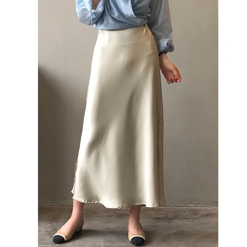 高级感双面缎面醋酸轻奢半裙高腰长款显瘦包臀微弹后妈裙直筒裙