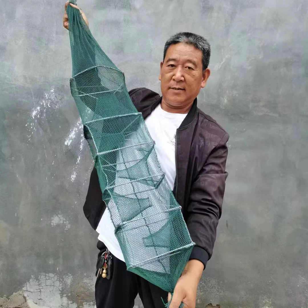 精品六节四门黄鳝笼产品折叠笼手工网虾网笼鳝鱼笼绿色海水色