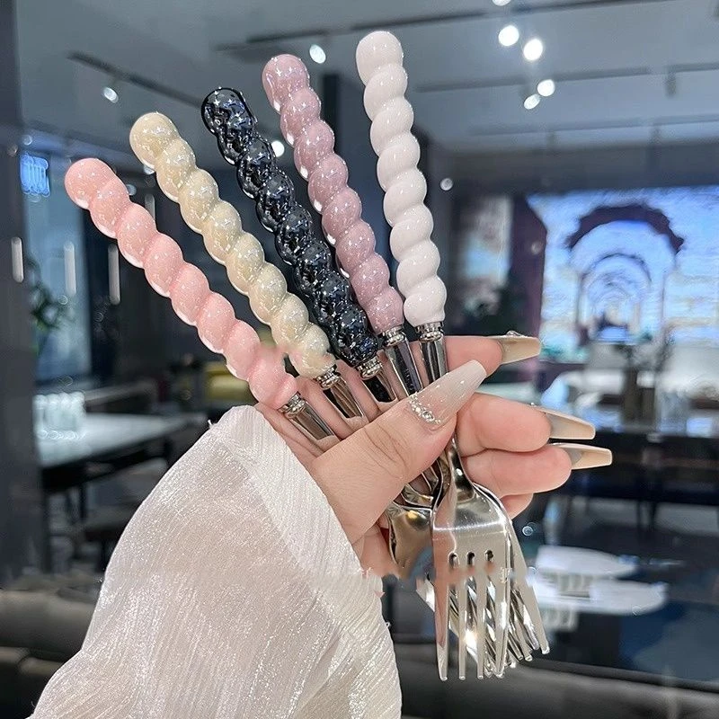 高颜值304不锈钢西餐叉少女心高档牛排意面叉子大号点心水果叉