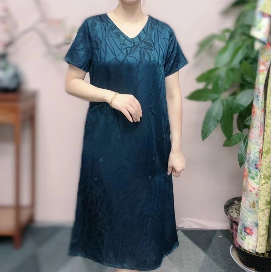 【水草蓝】2025夏季新款气质连衣裙中长款妈妈装时尚宽松显瘦长裙