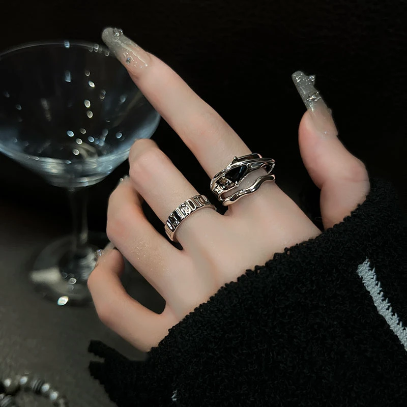 合金戒指 几何冷淡风ins水晶戒指女小众设计时尚个性高级感开口戒