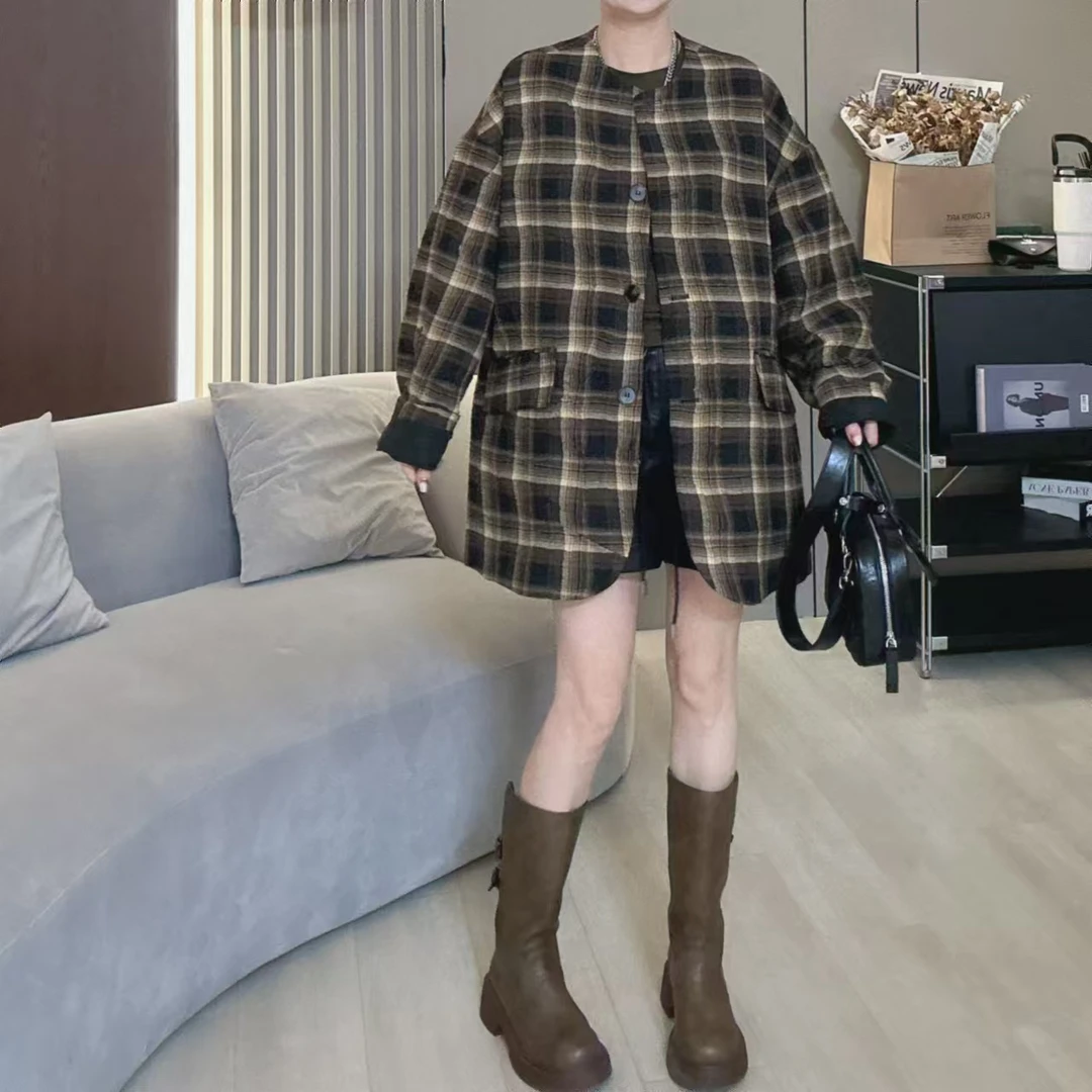 DaYuan  欧货极简格子肌理感大板显瘦外套