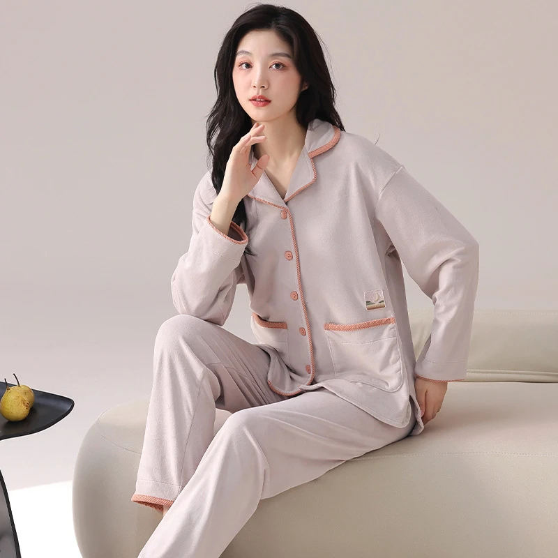 莉莉家阳离子绒女款淡雅紫翻领秋冬加厚加绒保暖家居服88797