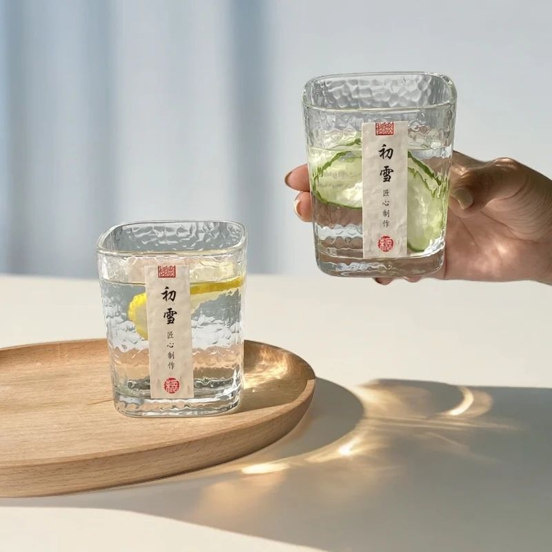 【四只】家用锤纹初雪茶杯玻璃杯壶威士忌杯子感耐高温喝水杯