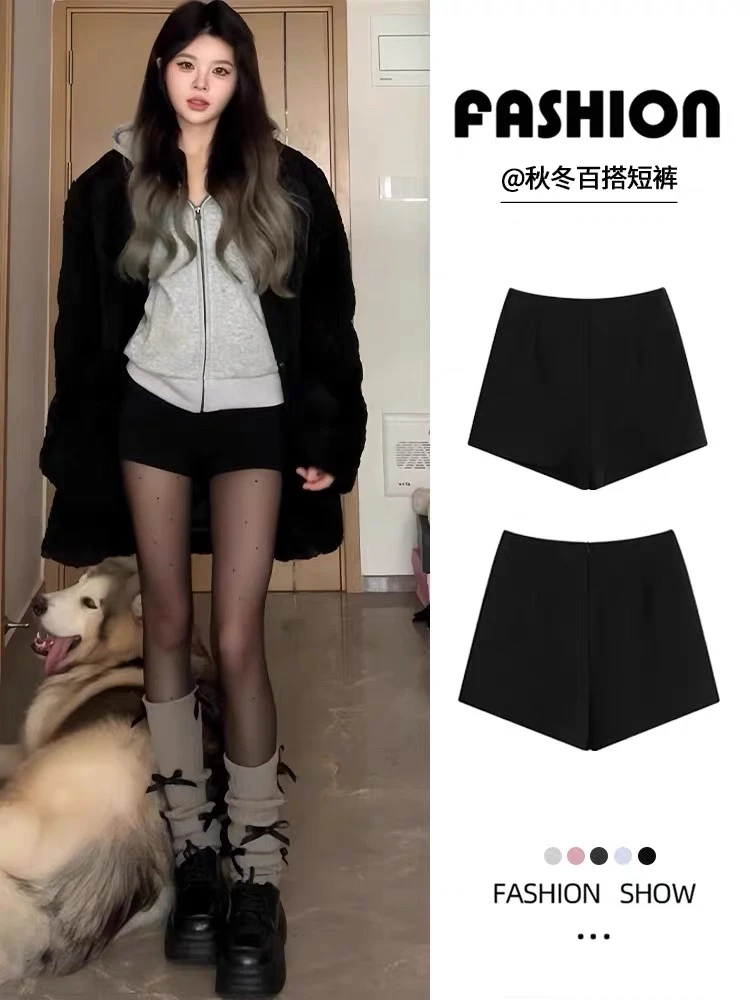 黑色性感高腰设计感西装短裤女2024秋季小个子显瘦高级感a字热裤