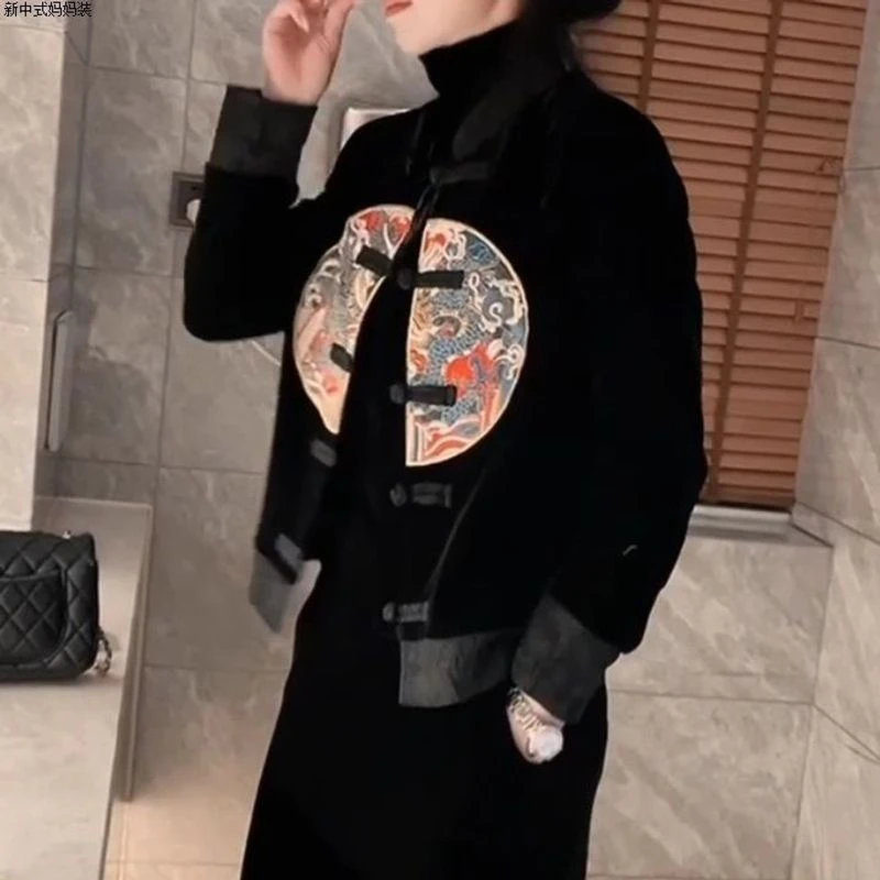 唐装丝绒春秋外套重工刺绣时尚盘扣国风复古风设计感新中式上衣服