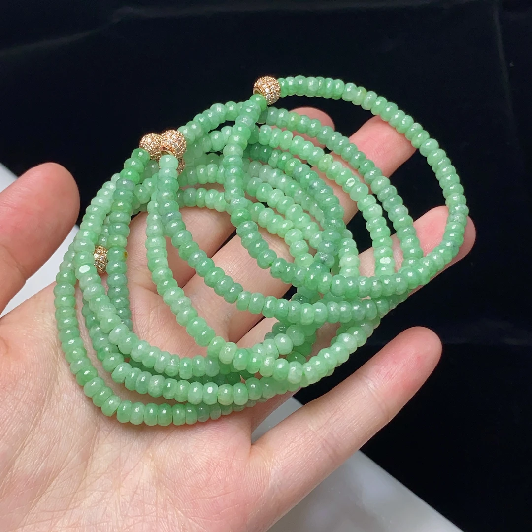 缅甸天然翡翠A货果绿算盘珠手链卡4mm绿色单圈（多样性发其一）