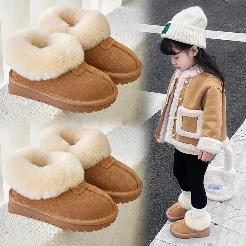 ABC女童雪地靴2024冬季新款加绒皮毛一体儿童鞋子保暖大棉鞋冬鞋