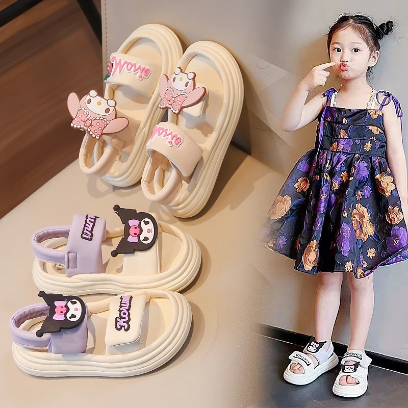 ABC库洛米凉鞋女童夏款2025新款软底时尚儿童沙滩鞋公主凉拖女孩