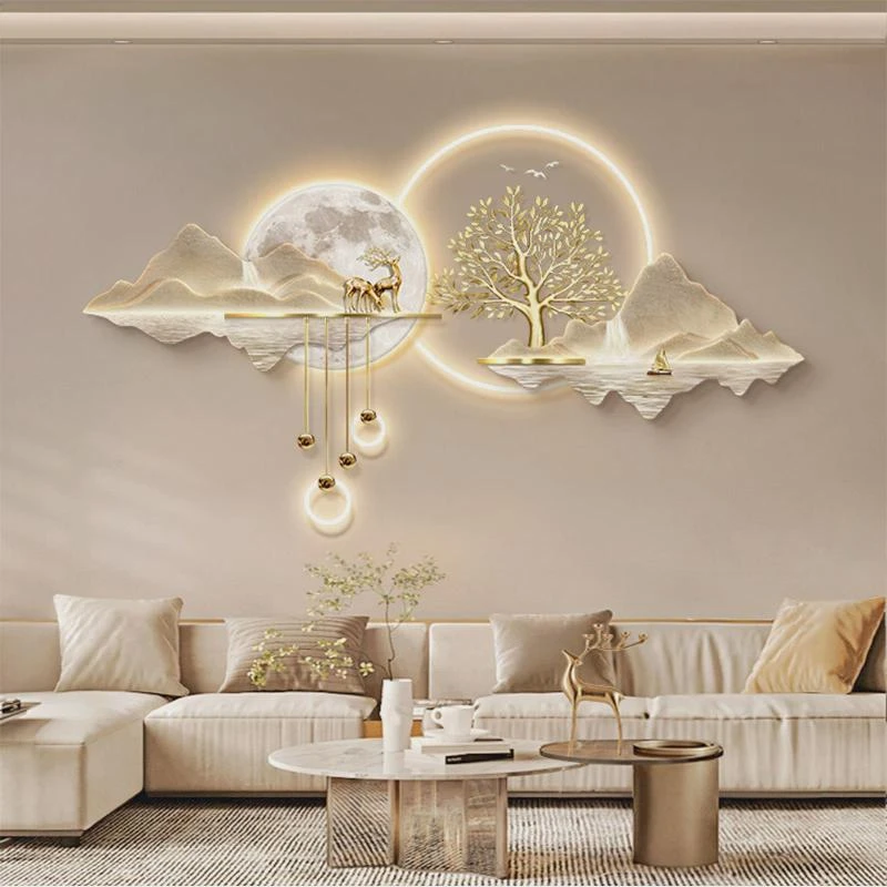 背有靠山客厅装饰画轻奢高级感沙发背景墙挂画奶油风大气山水壁画