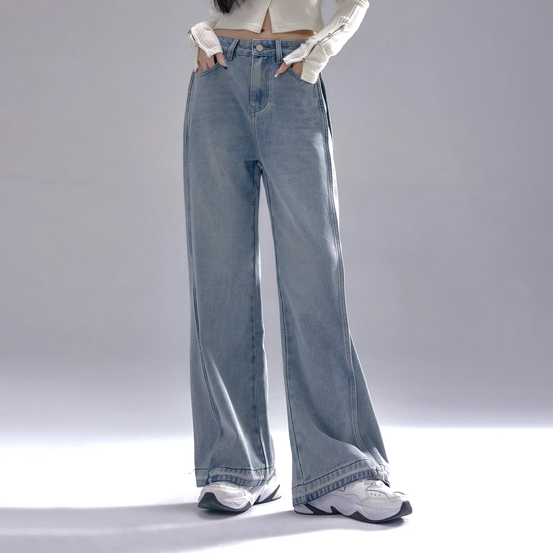 LA CRAWFISH复古水洗宽松拖地显瘦阔腿牛仔裤ECU030