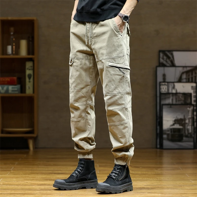 春秋男士休闲裤户外多口袋宽松工装裤男中高腰弹力百搭直筒束脚裤