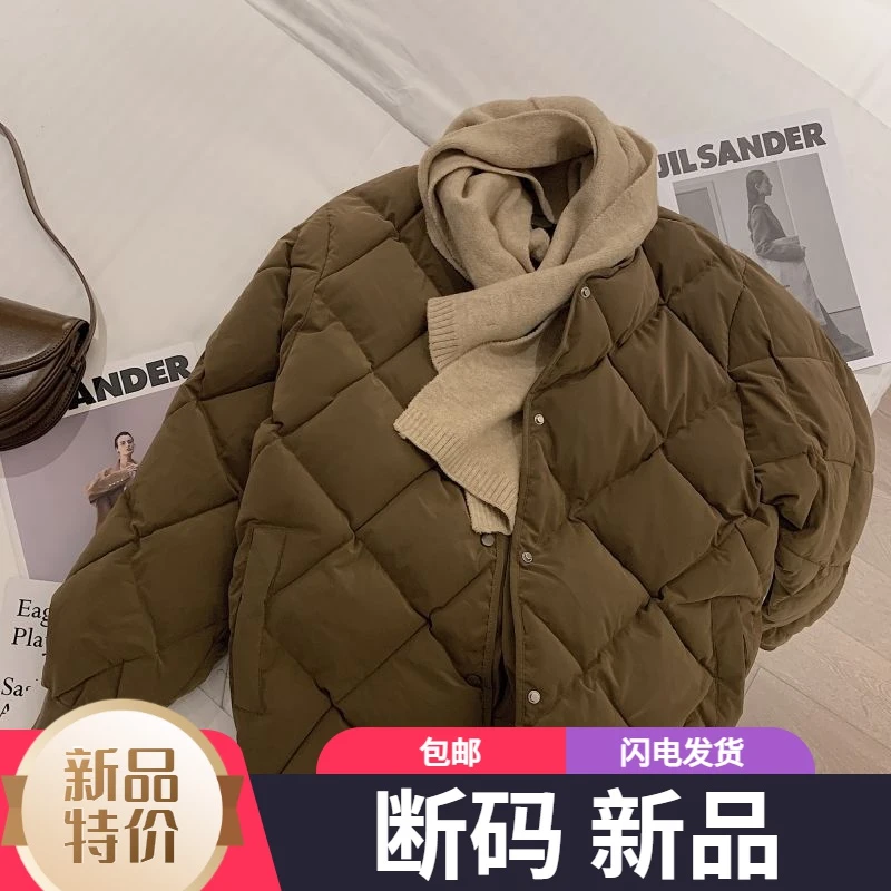 艾菜羽绒服新款爆款正品米白色圆领无领秋季韩版户外运动冬款