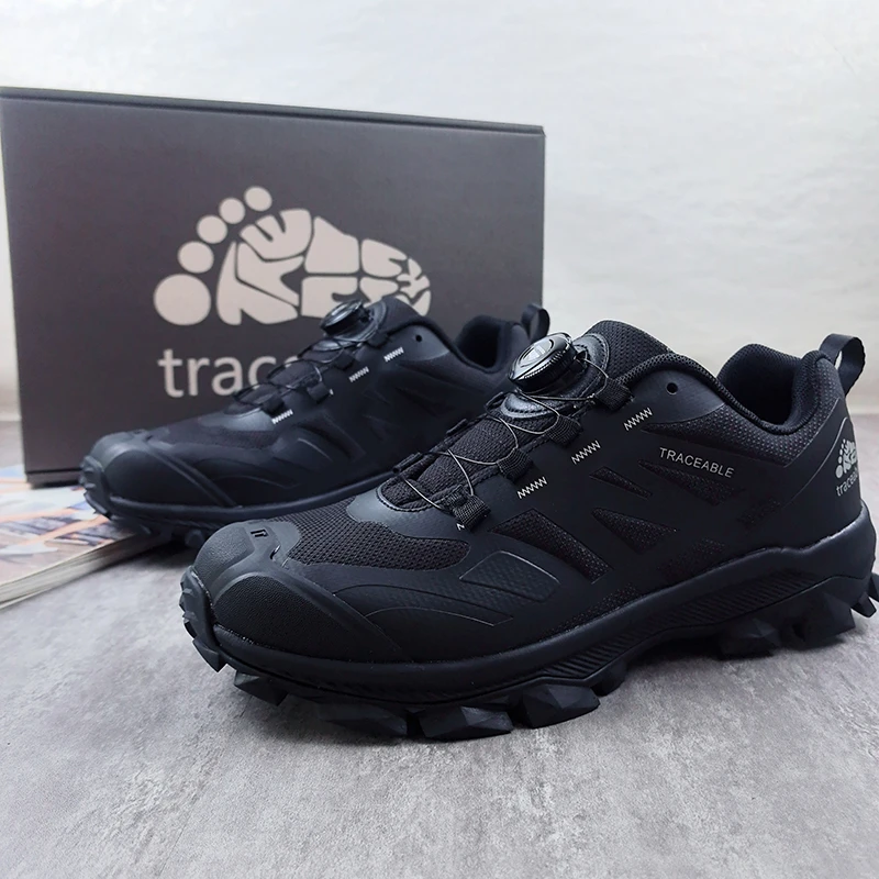 Traceable大脚丫男鞋旋转纽扣男鞋 防泼水越野跑鞋户外徒步登山鞋