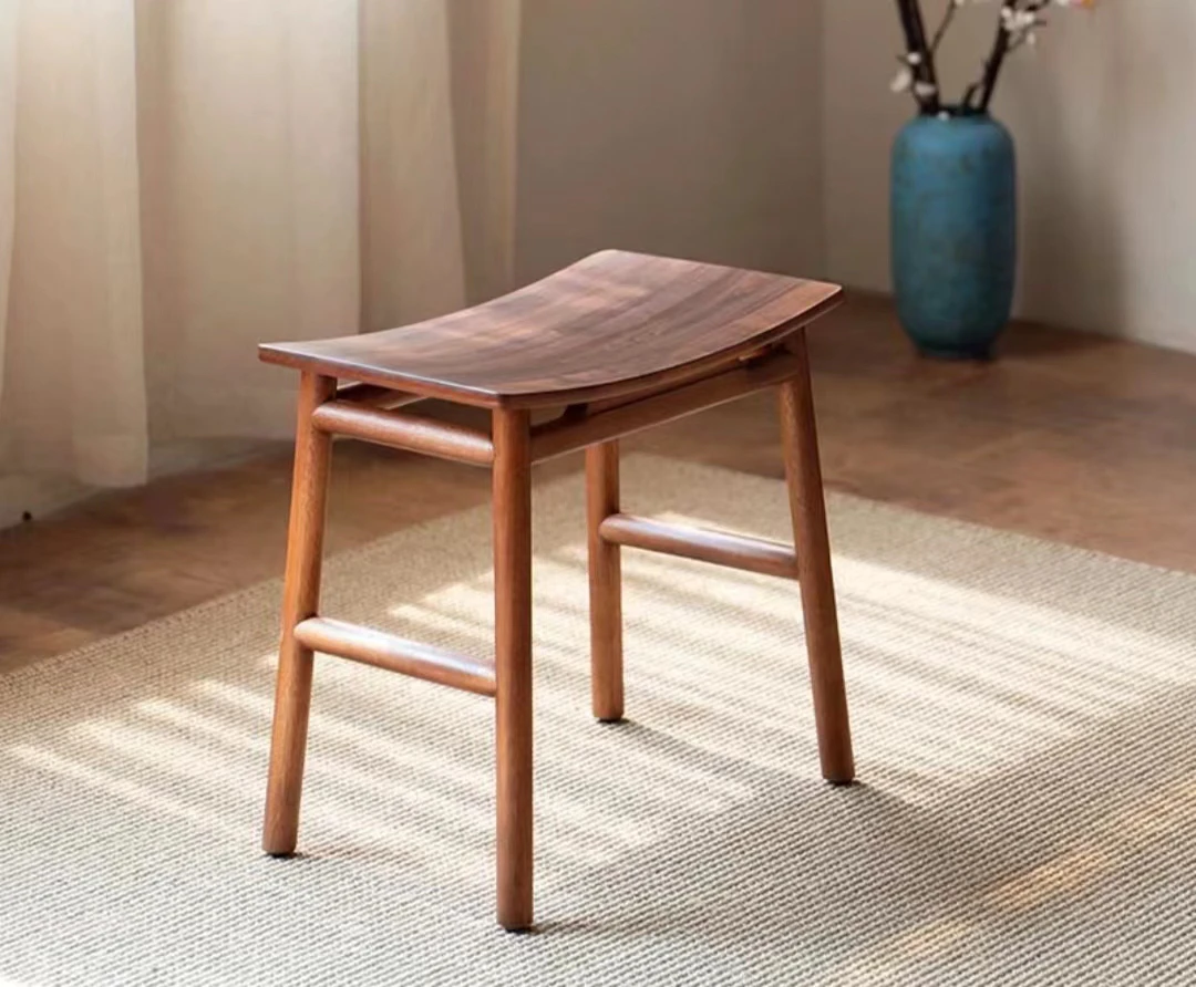 北美黑胡桃马鞍凳元宝凳换鞋凳清雅小凳简约创意