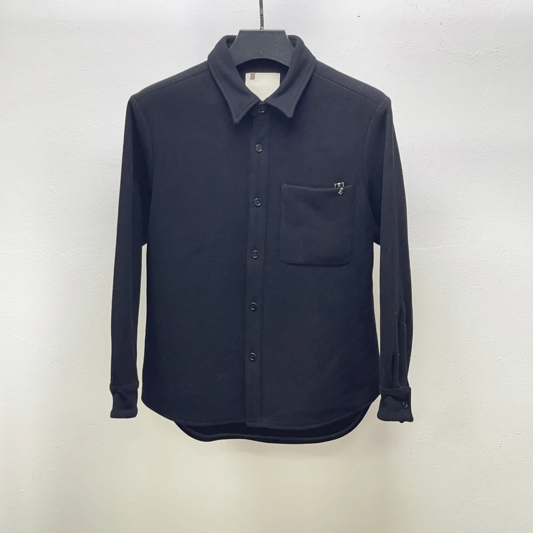 男士黑色轻奢长袖纯色毛呢翻领保暖秋季夹克