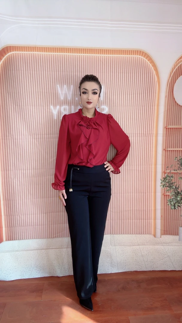 秋冬新款时尚白搭显瘦休闲裤气质网红女士复古国风红色中式修身