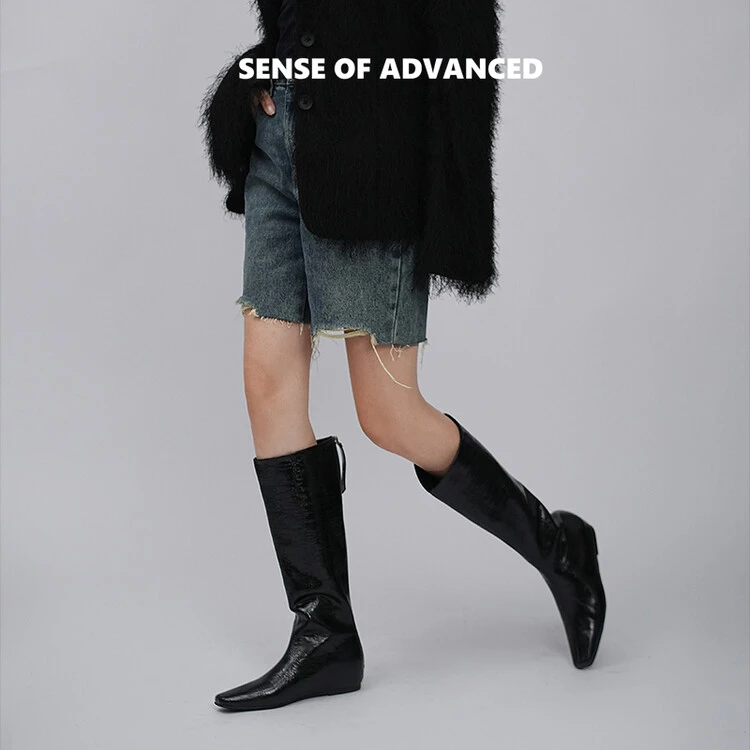 【指念】法式复古不过膝长靴方头气质百搭瘦瘦靴内增高长筒靴直筒靴