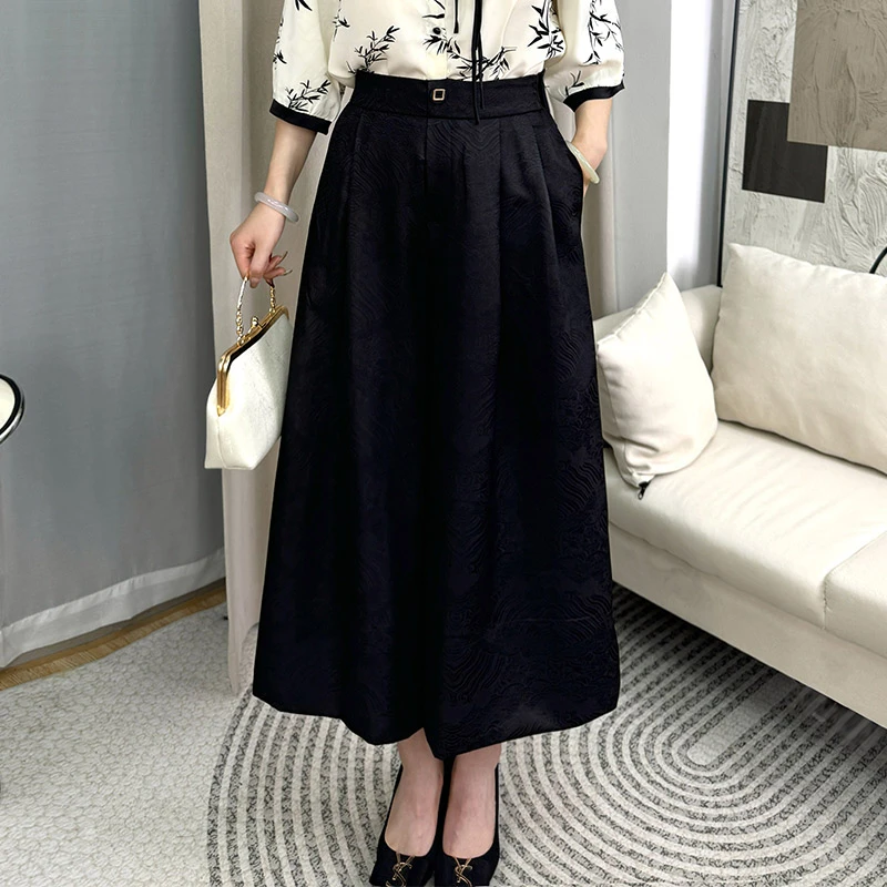 夏新款仿真丝阔腿裤妈妈显瘦裤裙九分大码高腰女休闲女裤